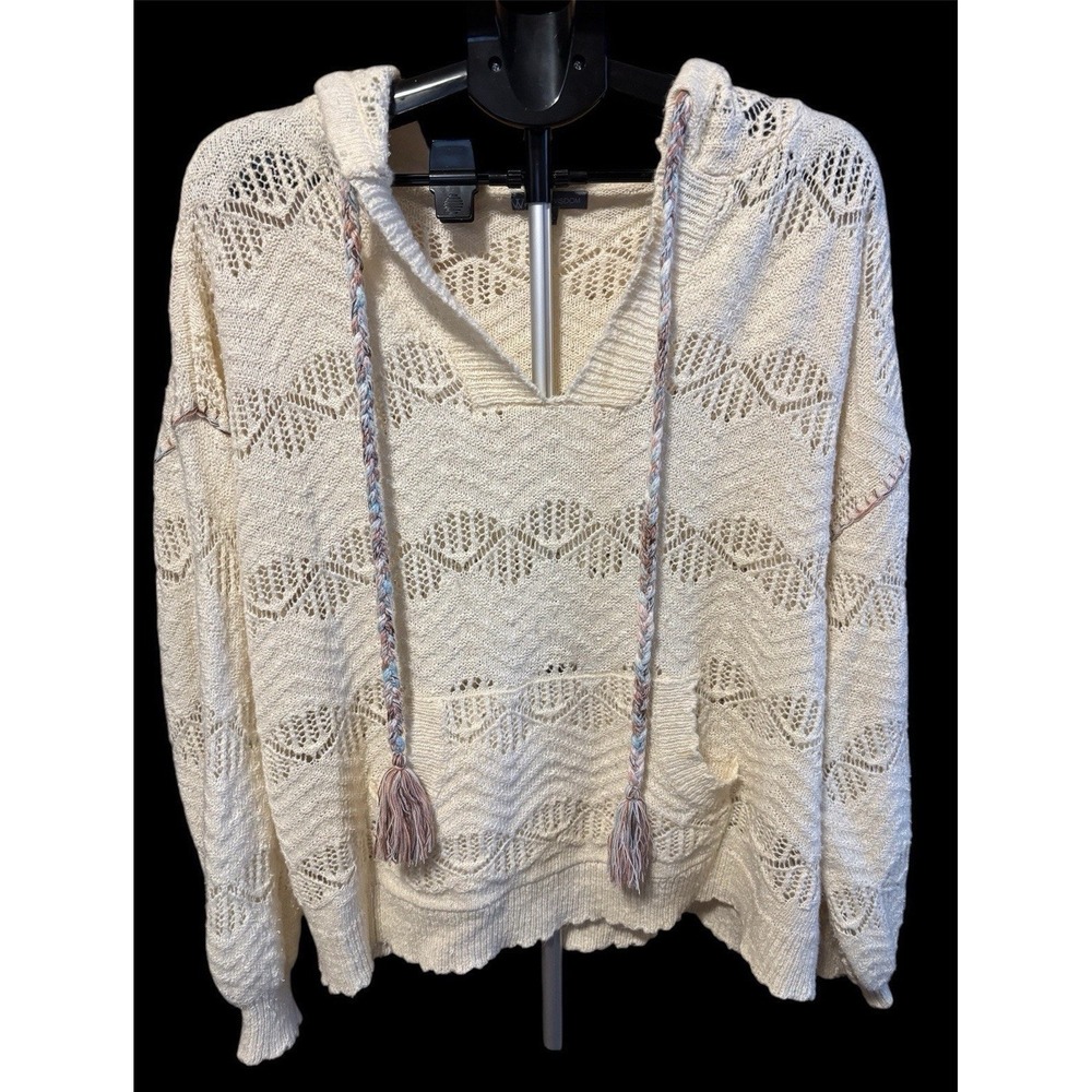 Wit & Wisdom Womens XL Ivory Relaxed Hoodie Sweater Balloon Sleeves And Pocket